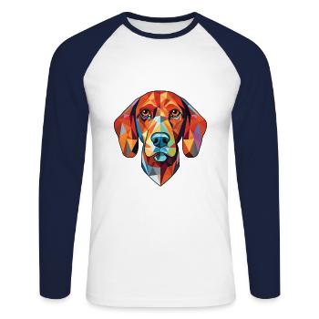 Finnish Hound Dog Breed Watercolor Illustration - Unisex Long Sleeve Baseball T-Shirt - white/navy - Front - Nik (191cm)