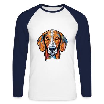 Français blanc et noir chien chien race aquarelle - T-shirt baseball manches longues Homme - blanc/marine - Devant - Nik (191cm)
