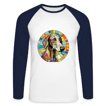 Galgo Español chien race aquarelle Illustration - T-shirt baseball manches longues Homme - blanc/marine - Devant - Nik (191cm)