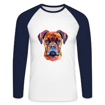 Deutsche Boxerhunderasse Aquarell Illustration - Unisex Baseballshirt langarm - Weiß/Navy - Vorne - Nik (191cm)