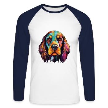 German Spaniel Dog Breed Watercolor Illustration - Unisex Long Sleeve Baseball T-Shirt - white/navy - Front - Nik (191cm)