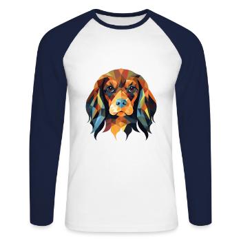 Anglais Toy Spaniel chien race aquarelle colorée - T-shirt baseball manches longues Homme - blanc/marine - Devant - Nik (191cm)