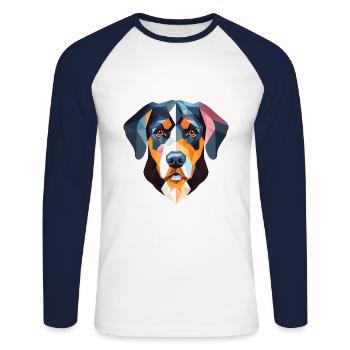 Entlebucher Mountain Dog Breed Aquarelle colorée - T-shirt baseball manches longues Homme - blanc/marine - Devant - Nik (191cm)