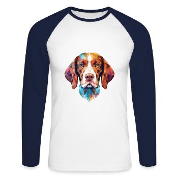 French Gascony Pointer Dog Breed Watercolor Glass - Unisex Long Sleeve Baseball T-Shirt - white/navy - Front - Nik (191cm)