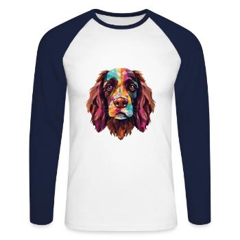 French Spaniel Dog Breed Watercolor Illustration - Unisex Long Sleeve Baseball T-Shirt - white/navy - Front - Nik (191cm)