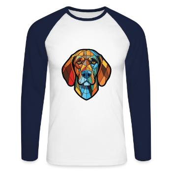 Gascons Saintongeois race de chien aquarelle colorée - T-shirt baseball manches longues Homme - blanc/marine - Devant - Nik (191cm)