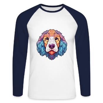 Allemand Mouton caniche chien race Coloré Aquarelle - T-shirt baseball manches longues Homme - blanc/marine - Devant - Nik (191cm)