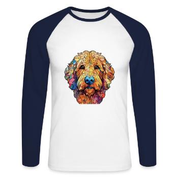 Goldendoodle Hunderasse Aquarell Illustration - Unisex Baseballshirt langarm - Weiß/Navy - Vorne - Nik (191cm)