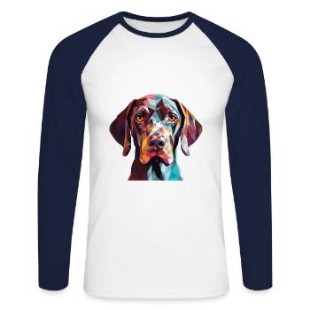 Deutsch Kurzhaar Hund Rasse Aquarell - Unisex Baseballshirt langarm - Weiß/Navy - Vorne - Nik (191cm)