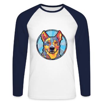 Bouvier australien chien race aquarelle colorée - T-shirt baseball manches longues Homme - blanc/marine - Devant - Nik (191cm)