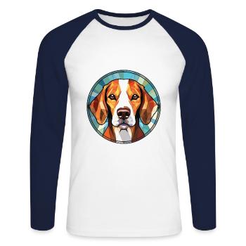 American Foxhound Chien Race Coloré Aquarelle - T-shirt baseball manches longues Homme - blanc/marine - Devant - Nik (191cm)
