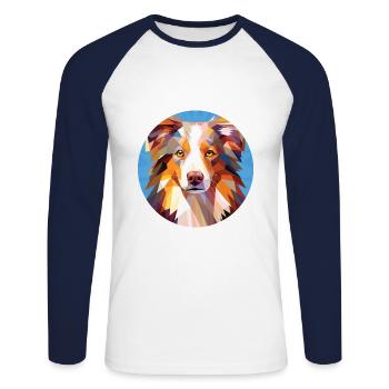 Berger australien chien race coloré aquarelle - T-shirt baseball manches longues Homme - blanc/marine - Devant - Nik (191cm)