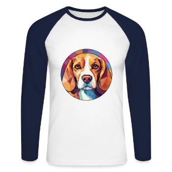 Beagle Hunderasse Bunte Aquarell Illustration - Unisex Baseballshirt langarm - Weiß/Navy - Vorne - Nik (191cm)