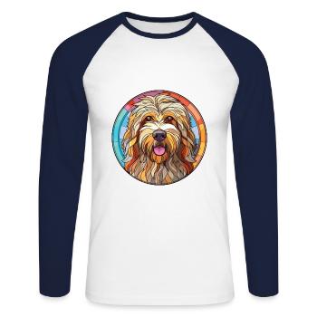 Bergamasco chien de berger chien race aquarelle colorée - T-shirt baseball manches longues Homme - blanc/marine - Devant - Nik (191cm)