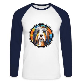 Illustration à l’aquarelle de race de chien Collie barbu - T-shirt baseball manches longues Homme - blanc/marine - Devant - Nik (191cm)