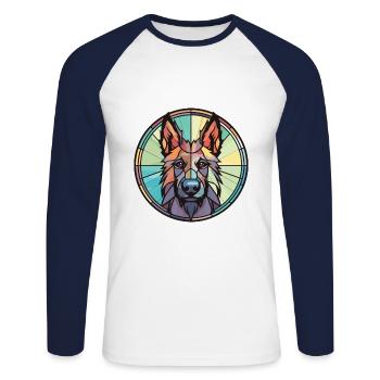 Chien de berger belge chien race aquarelle Illustration - T-shirt baseball manches longues Homme - blanc/marine - Devant - Nik (191cm)