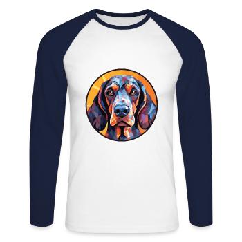 Bluetick Coonhound Dog Breed Colorful Watercolor - Unisex Long Sleeve Baseball T-Shirt - white/navy - Front - Nik (191cm)