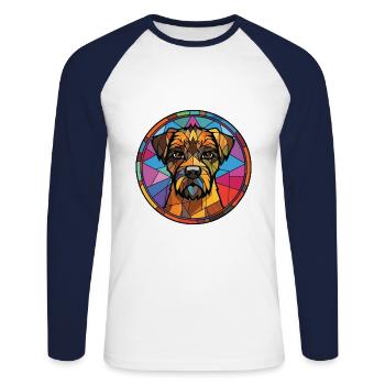 Border Terrier chien race aquarelle Illustration - T-shirt baseball manches longues Homme - blanc/marine - Devant - Nik (191cm)