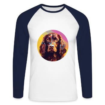 Boykin Spaniel chien race aquarelle Illustration - T-shirt baseball manches longues Homme - blanc/marine - Devant - Nik (191cm)