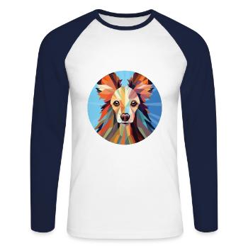 Chinese Crested Dog Breed Watercolor Illustration - Unisex Long Sleeve Baseball T-Shirt - white/navy - Front - Nik (191cm)