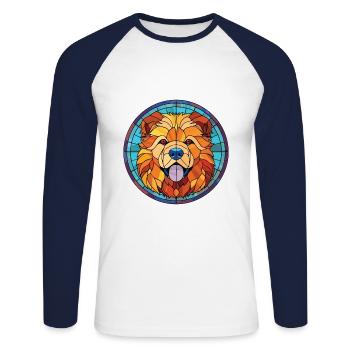 Finnish Lapphund Dog Breed Watercolor Illustration - Unisex Long Sleeve Baseball T-Shirt - white/navy - Front - Nik (191cm)