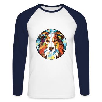French Brittany Dog Breed Watercolor Illustration - Unisex Long Sleeve Baseball T-Shirt - white/navy - Front - Nik (191cm)