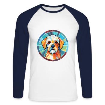 Französischer dreifarbiger Hundehund Rasse Aquarellglas - Unisex Baseballshirt langarm - Weiß/Navy - Vorne - Nik (191cm)