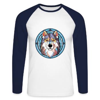 Alaskan Malamute Hunderasse Aquarell Illustration - Unisex Baseballshirt langarm - Weiß/Navy - Vorne - Nik (191cm)