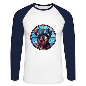 Affenpinscher race de chien Illustration à l’aquarelle - T-shirt baseball manches longues Homme - blanc/marine - Devant - Nik (191cm)