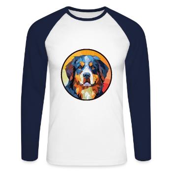 Berner Sennenhund Rasse Aquarell Illustration - Unisex Baseballshirt langarm - Weiß/Navy - Vorne - Nik (191cm)
