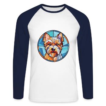 Biewer Terrier Dog Breed Watercolor Illustration - Unisex Long Sleeve Baseball T-Shirt - white/navy - Front - Nik (191cm)