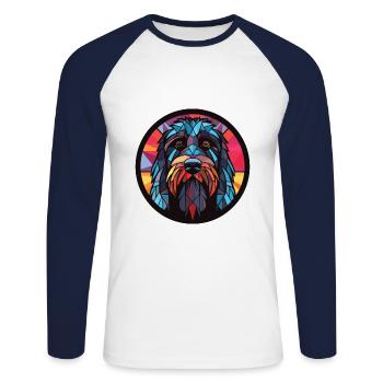 Terrier russe noir chien race verre aquarelle - T-shirt baseball manches longues Homme - blanc/marine - Devant - Nik (191cm)