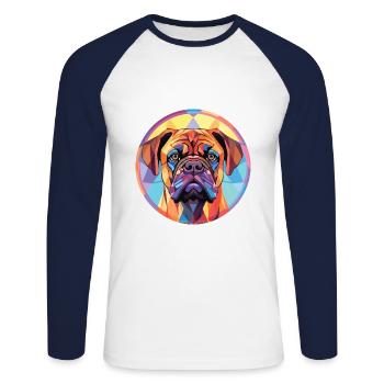 Bullmastiff chien race aquarelle Illustration - T-shirt baseball manches longues Homme - blanc/marine - Devant - Nik (191cm)