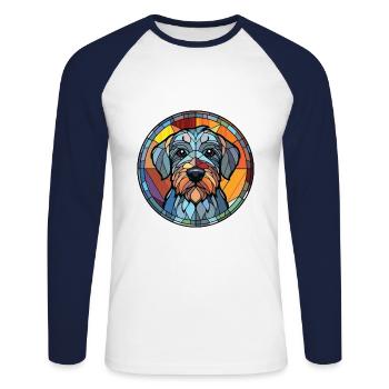 Cesky Terrier Hunderasse Aquarell Illustration - Unisex Baseballshirt langarm - Weiß/Navy - Vorne - Nik (191cm)