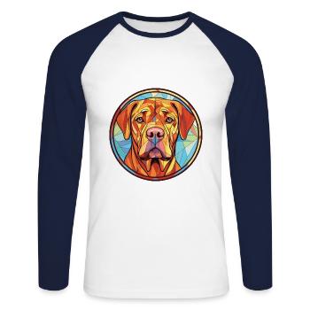 Frison pointage chien race aquarelle Illustration - T-shirt baseball manches longues Homme - blanc/marine - Devant - Nik (191cm)