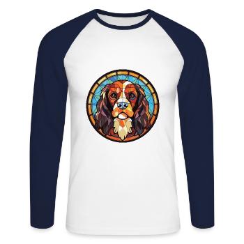 Georgischer Schäferhund Rasse buntes Aquarell - Unisex Baseballshirt langarm - Weiß/Navy - Vorne - Nik (191cm)