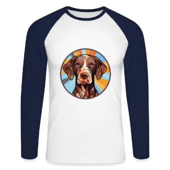 German Shepherd Dog Breed Watercolor Illustration - Unisex Long Sleeve Baseball T-Shirt - white/navy - Front - Nik (191cm)