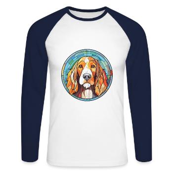 German Wirehaired Pointer Dog Breed Watercolor - Unisex Long Sleeve Baseball T-Shirt - white/navy - Front - Nik (191cm)