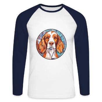 Irischer roter und weißer Setter Hund Rasse Aquarell - Unisex Baseballshirt langarm - Weiß/Navy - Vorne - Nik (191cm)