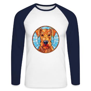 Illustration aquarelle de race de chien Terrier irlandais - T-shirt baseball manches longues Homme - blanc/marine - Devant - Nik (191cm)