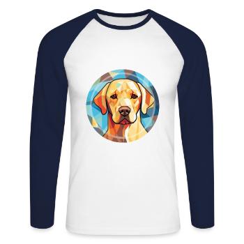 Labrador Retriever Hund Rasse buntes Aquarell - Unisex Baseballshirt langarm - Weiß/Navy - Vorne - Nik (191cm)