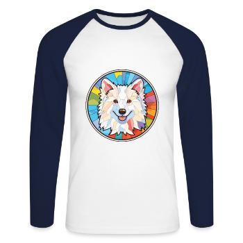 American Eskimo Dog Breed Watercolor Illustration - Unisex Long Sleeve Baseball T-Shirt - white/navy - Front - Nik (191cm)