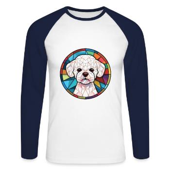 Bichons frisé race de chien Illustration à l’aquarelle - T-shirt baseball manches longues Homme - blanc/marine - Devant - Nik (191cm)