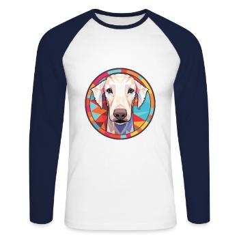 Bedlington Terrier chien race aquarelle colorée - T-shirt baseball manches longues Homme - blanc/marine - Devant - Nik (191cm)