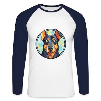 Beauceron chien race aquarelle verre Illustration - T-shirt baseball manches longues Homme - blanc/marine - Devant - Nik (191cm)
