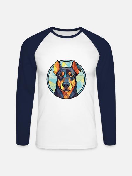Beauceron Dog Breed Watercolor Glass Illustration - Unisex Long Sleeve Baseball T-Shirt - white/navy