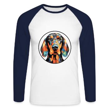 Schwarz und Tan Coonhound Hunderasse Aquarellglas - Unisex Baseballshirt langarm - Weiß/Navy - Vorne - Nik (191cm)