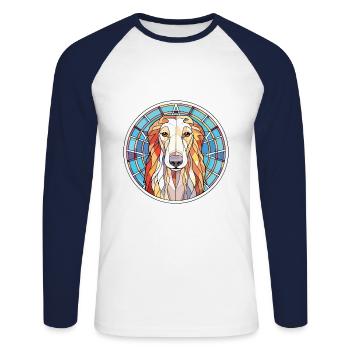 Borzoi Dog Breed Colorful Watercolor Illustration - Unisex Long Sleeve Baseball T-Shirt - white/navy - Front - Nik (191cm)