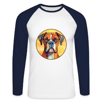 Boxer-Hundsrasse Bunte Aquarell-Illustration - Unisex Baseballshirt langarm - Weiß/Navy - Vorne - Nik (191cm)