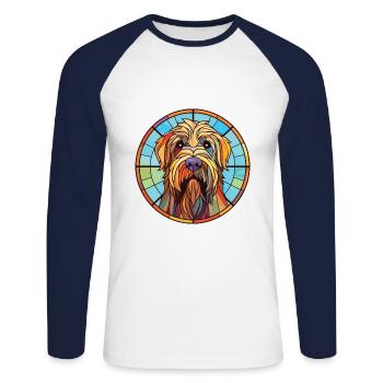 Briard Dog Breed Colorful Watercolor Illustration - Unisex Long Sleeve Baseball T-Shirt - white/navy - Front - Nik (191cm)